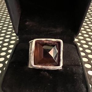 Silpada retired bold square smoky quartz hammered sterling silver ring size 6
